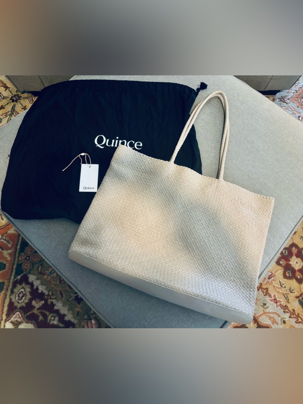 Quince Italian Leather Woven Tote Bag in Taupe - Picture 6 of 15